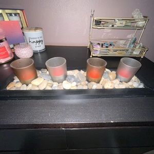 Wooden Pebble Tray W/ 4 Votive Holder